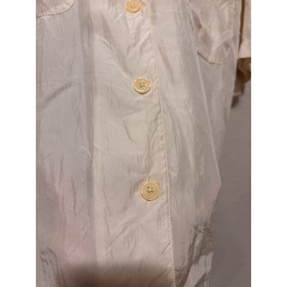 VTG 100% Silk Safari Shirt Sz 12 Cream Short Sleeve Gorpcore Utilitarian Blouse - Picture 4 of 14